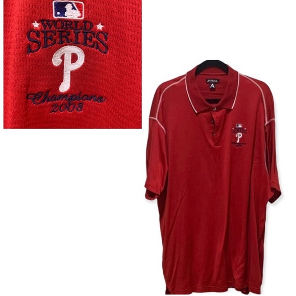 ⚾️HP⚾️MLB ANTIGUA PHILLIES WORLDSERIES 2008 POLO GOLF RED 2X VTG BASEBALL STICH - Picture 2 of 13